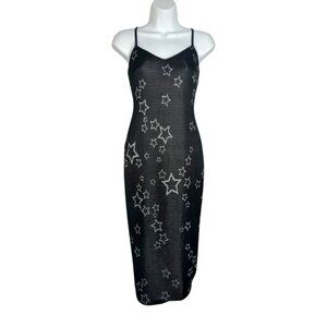 By johnny. Australia Star Scatter Slip Dress Midi Stretch Black US 6 AU 10